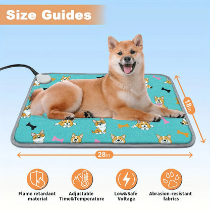 Dog Heating mat, Heating dog bed with Digital Display Switch, Pet Warming Mat with Machine-washable cover, Indoor Dog heating pad, Chew-resistant cord, Blue Dog Design. JUYHGV