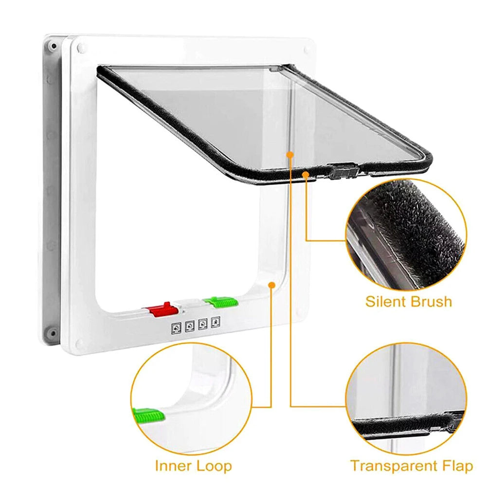 Cat Flap Door with 4 Way Security Lock Puppy Kitten Safety In&out Pet Door ABS Plastic Small Pet Gate Dog Cat Kitten Flap Door