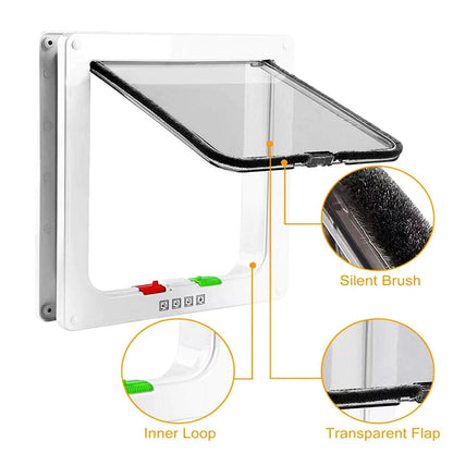 Cat Flap Door with 4 Way Security Lock Puppy Kitten Safety In&out Pet Door ABS Plastic Small Pet Gate Dog Cat Kitten Flap Door