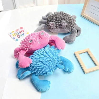 Chenille Crab Plush Dog Toy: Squeaky Chew Toy with Dental Textures - Interactive Stress Relief for Anxiety & Play