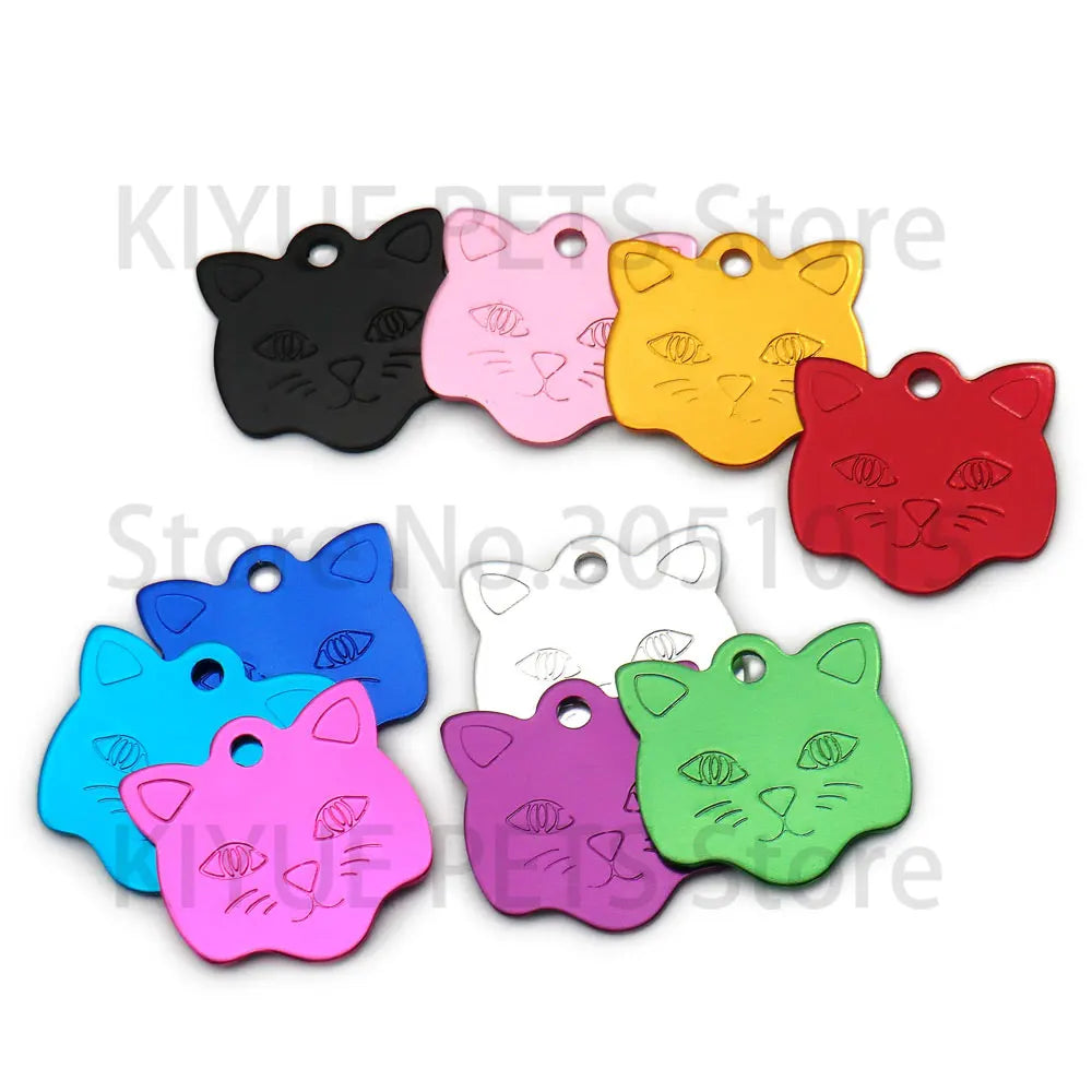Wholesale 20Pcs Cat ID Tag Cats Name Tag Pendant  Aluminum Pet Accessories Face Nameplate Customized Tag For Cats Collar