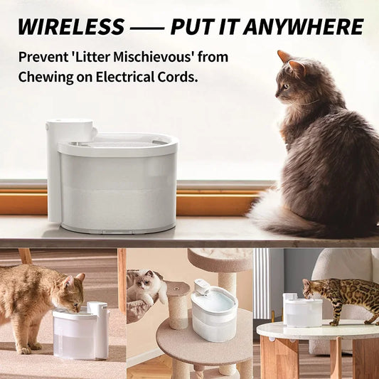 Uahpet Wireless Battery Operated Automatic Cat Pet Water Fountain 67oz 2L Ultra Quiet Cat Water Dispenser for Cats and Small Dog - Pet Suppie