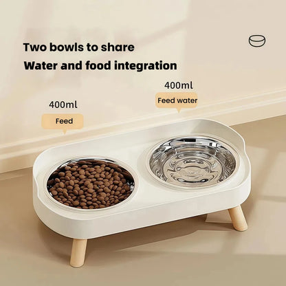 Ceramic Cat Bowls Double Set - Large Aperture Food & Water Bowls, Anti - Tip Design, Neck - Care for Cats and Dogs