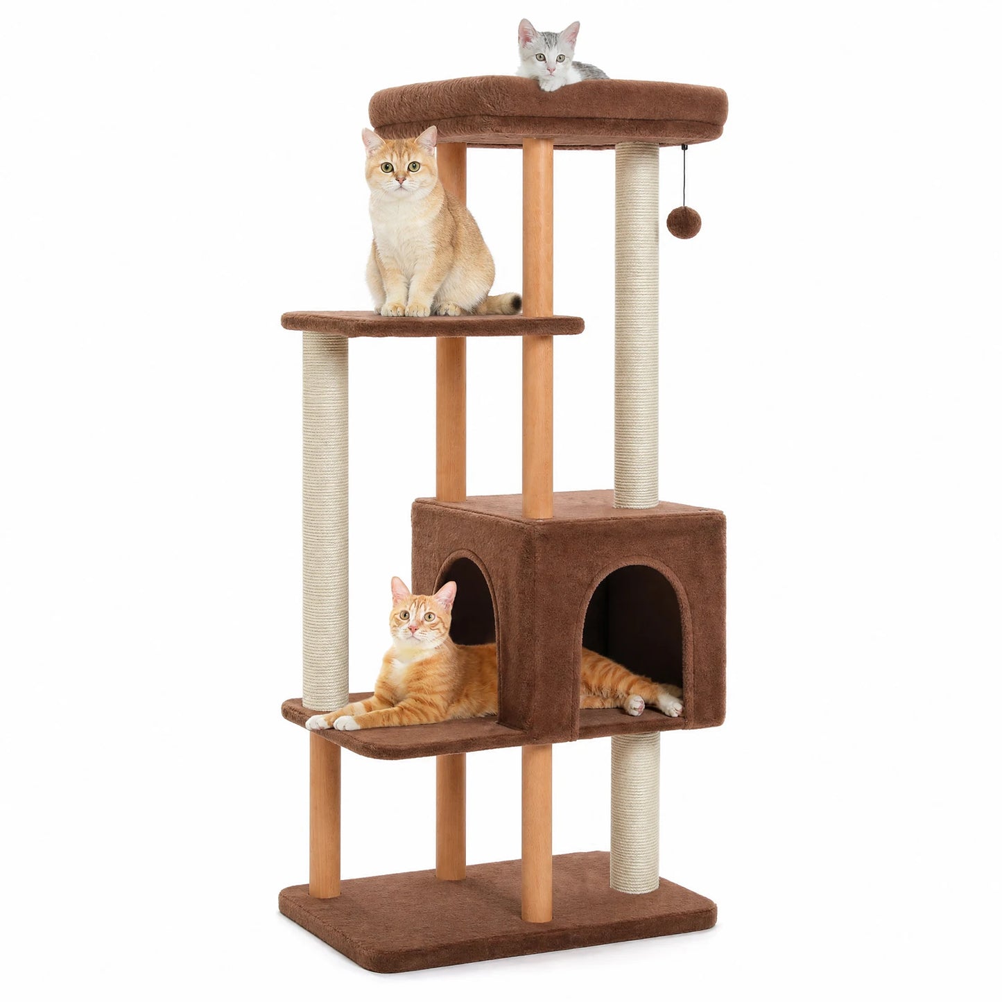 Modern Cat Tree for Indoor Cats, Multi-Level Cat Tree with Lage Cat Condo, Sisal Scratching Posts, Natural Wood Posts, Soft Bed