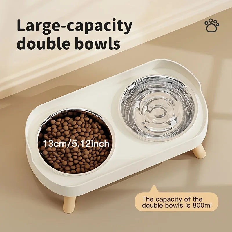 New Cat and Dog Elevated Double Bowl Water Feeding Integrated High Platform Double Bowl