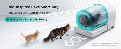 Uahpet Stainless Steel Self Cleaning Cat Litter Box, Automatic Cat Litter Box with APP Control, Lower Entry, Safety Sensors