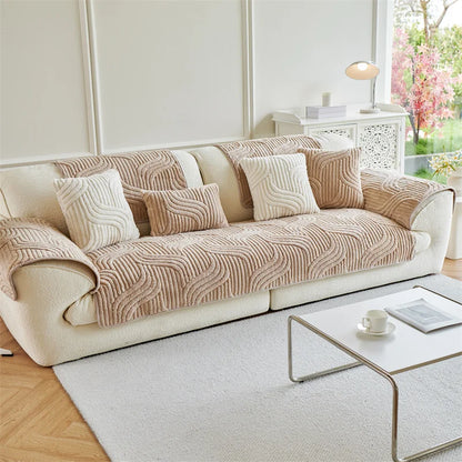 Tuffed Fleece Jacquard Sofa Cover, Winter Thickened Slipcover Soft and Comfortable Modern Fleece Non-Slip Sofa Towel