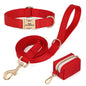 Personalized Dog Collar Leash Bag Set Custom PU Leather Dog Collars Colorful Pet Necklace With Leashes Poop Bag for Dogs Pug