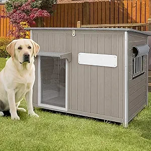 Large Dog House Outdoor XL Wooden Dog House with Weatherproof Asphalt Roof, Chew-Resistant Frame, Removable Floor, for Medium to