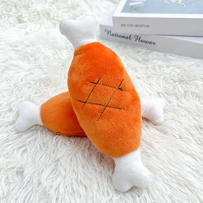 Cute Bone Chicken Leg Fruit Carrot Plush Pet Toys Squeaky Durable Chew Toys for Dogs Cats Interactive Bite Resistant Teething Pe