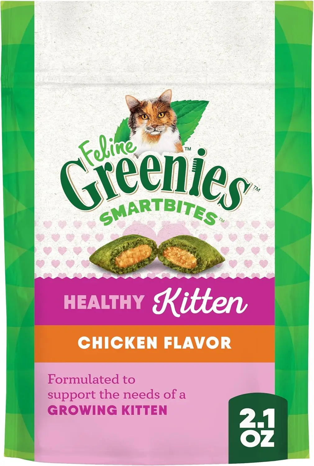 Feline Smartbites Healthy Kitten Treats, Crunchy and Soft Natural Cat Treats, Chicken Flavor, 16 oz Tub