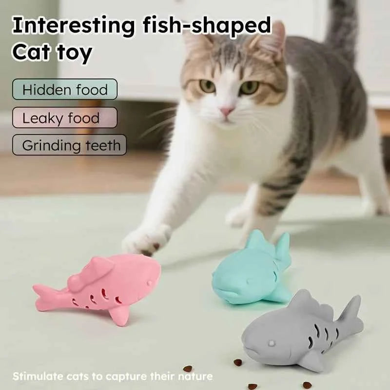 Pet's Chew Toy - Silicone Treat Dispenser Teeth Grinding & Mental Enrichment,  Bite-Proof for Small Pets, Vibrant Fish Design