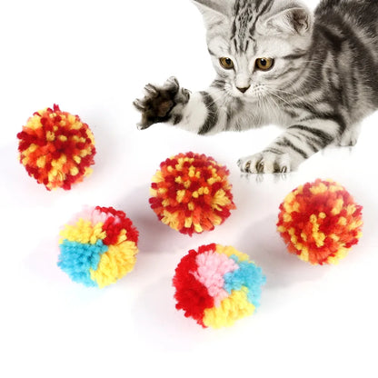 Funny Cat Toys Colorful Woolen Ball Interactive Boredom Relief Kitten Toy Chasing Indoor Playing Plush Balls Pet Supplies