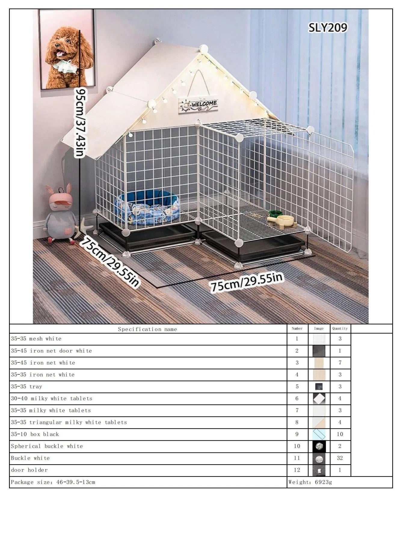 Indoor Dog Cage Villa with Toilet Small Dog Shelter for Pomeranian And Teddy Dogs Family Pet Cage with Tray
