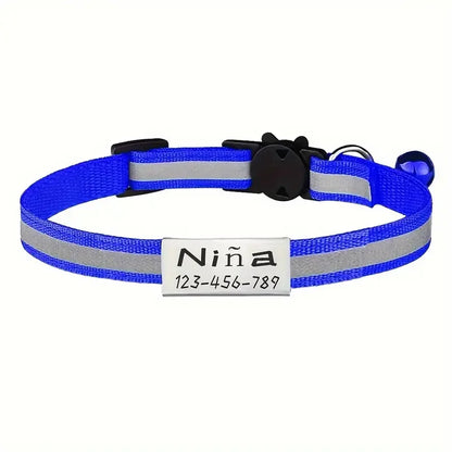 Personalized Free Engraving Reflective Cat Safety Buckle Collar Adjustable Custom ID tag Nylon Puppy Kittens Necklace