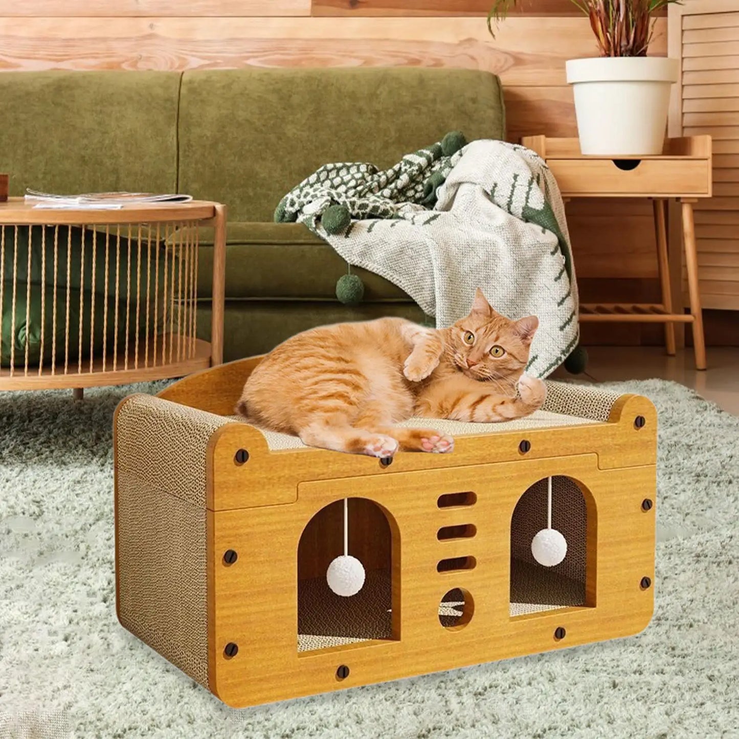 Cardboard Cat Scratcher House Lounge Bed Hideout Durable Furniture Protector Cat Play House for Indoor Cats Rest Exercise