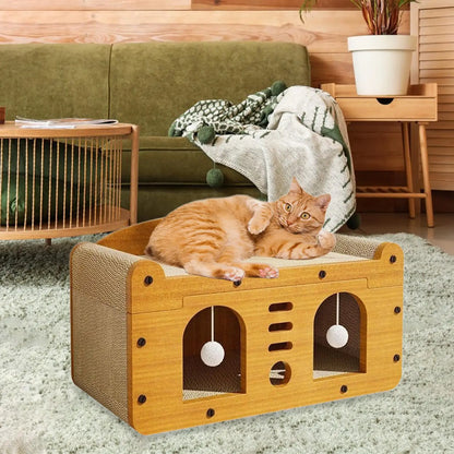 Cardboard Cat Scratcher House Lounge Bed Hideout Durable Furniture Protector Cat Play House for Indoor Cats Rest Exercise