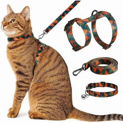 【New style】Harness And Leash Set With Matching Collar - Escape Proof, Adjustable and Lightweight, Geometric Print, Outdoor Walk