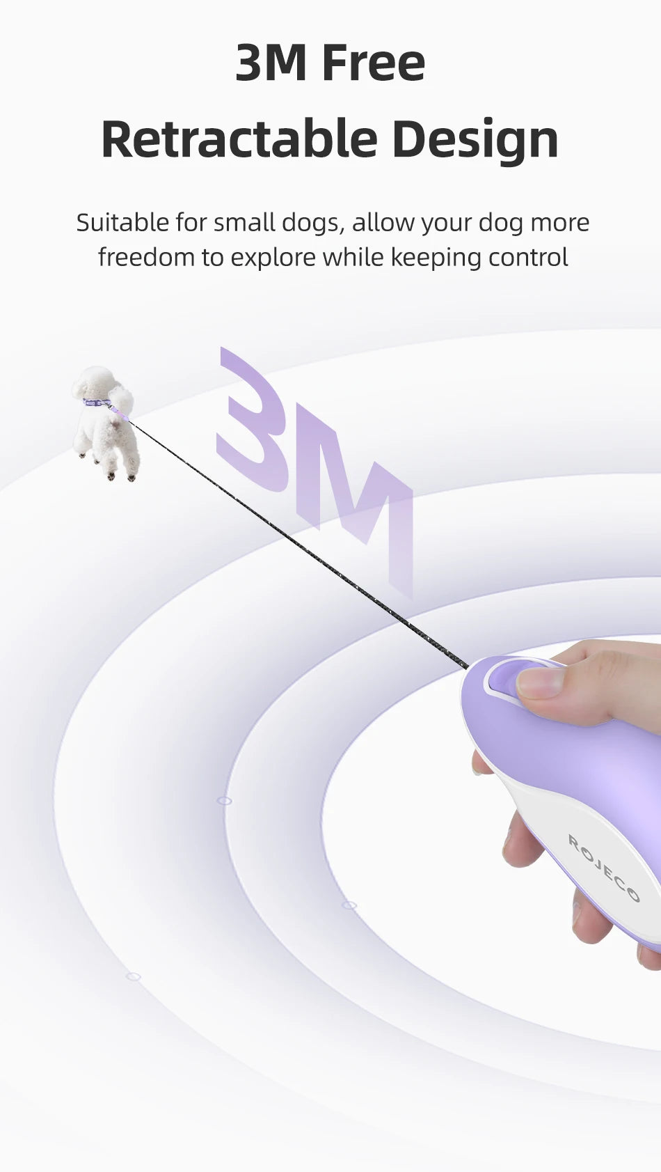 ROJECO Mini Automatic Retractable Dog Leash 3M Extendable Rope For Outdoor Travel Walking Hiking Pet Cat Dogs Traction Rope Lead