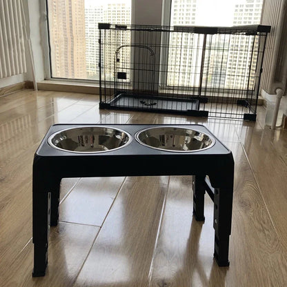 Dog Feeder Stand Elevated Adjustable, Stainless Steel Bowls Double, Raised Food Water Bowls for Small Medium Large Dogs