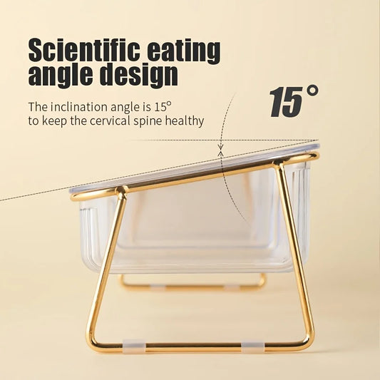 Transparent Elevated Dual Cat Bowl, 2-in-1 Raised Feeder for Food & Water, Tilted Design for Easy Eating, Ideal for Cat Health - Pet Suppie