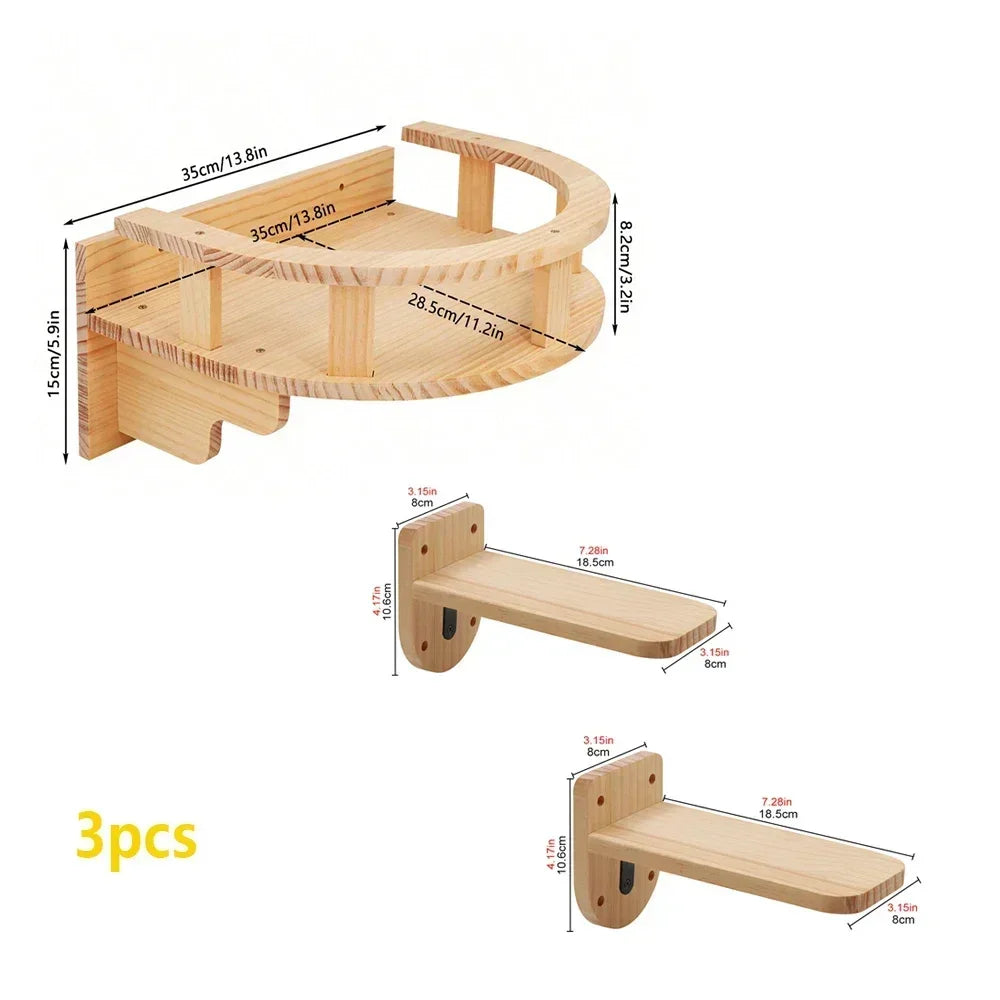 Wooden Cat Tree Tower Cat Wall Furniture Climbing Shelves Perches Sisal Scratcher Hammock Steps and Ladder Indoor Cats Walk Gym