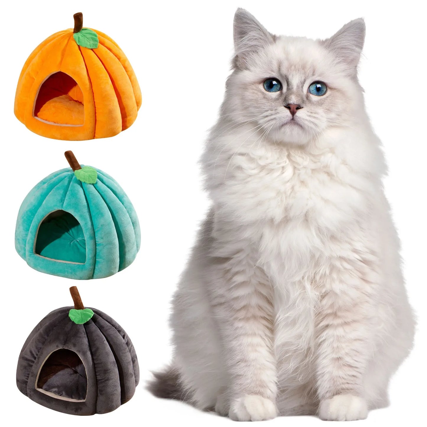 Halloween Theme Pumpkin Shape Autumn And Winter Comfy Cat And Dog Semi-enclosed Pet Bed Warm And Thick Cat And Dog House