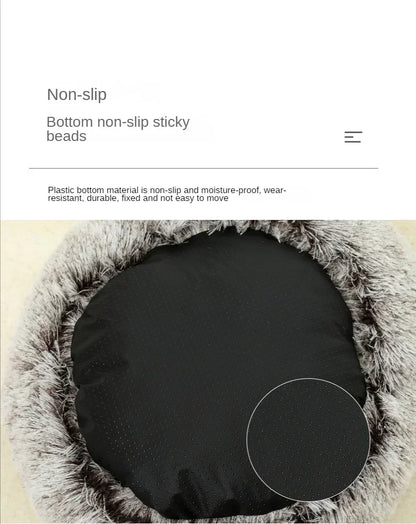 Round Plush Cat Bed Deep Sleep Bed for Cats Winter Warm Dog House Cushion Luxury Long Plush Kitten Puppy Sleeping Sofa Nest