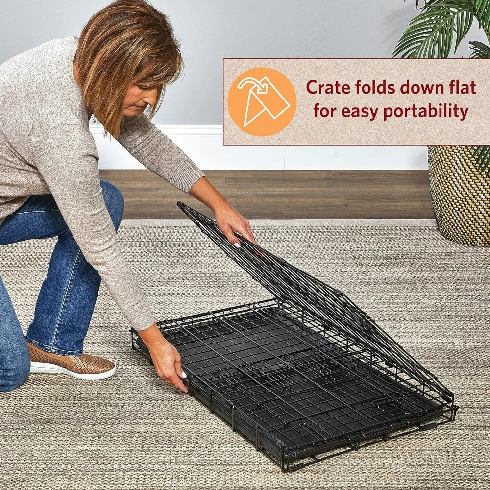 36-Inch Folding Dog Crate with Double Doors, Leak-Proof Pan, Divider Panel for Medium to Large Dogs