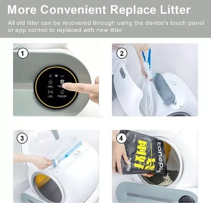 Self-Cleaning Cat Litter Box Automatic 65 Large Fully Enclosed Cat Toilet with App English Version Control Rascador Para Gato