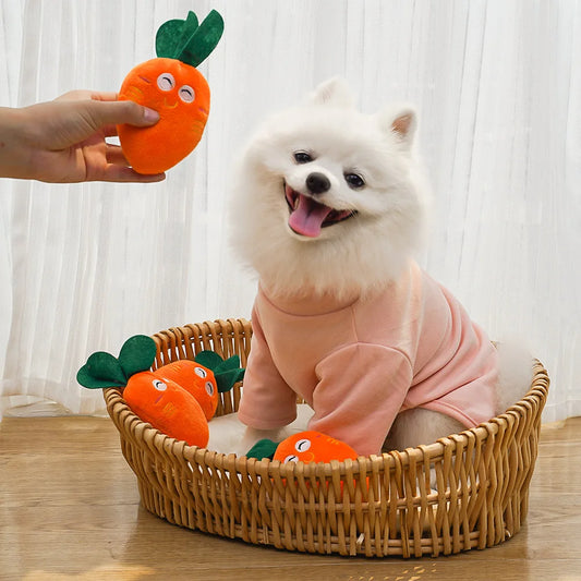 Cute Bone Chicken Leg Fruit Carrot Plush Pet Toys Squeaky Durable Chew Toys for Dogs Cats Interactive Bite Resistant Teething Pe