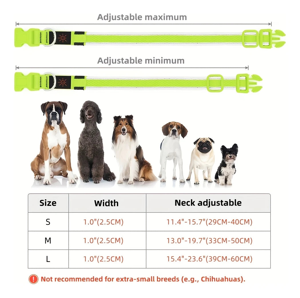 USB LED Dog Collar Lights - Adjustable Comfortable Soft Mesh Safety Collar Dogs, Colorful Lights for Nighttime Visibility