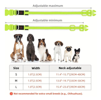 USB LED Dog Collar Lights - Adjustable Comfortable Soft Mesh Safety Collar Dogs, Colorful Lights for Nighttime Visibility