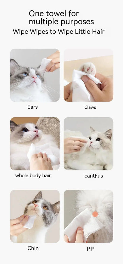 Pet Cleaning Towels, Cats and Dogs Body Eye and Ear Disinfection Hygiene Care Tear Stains Wet Wipes Portable Deodorant Cleaning