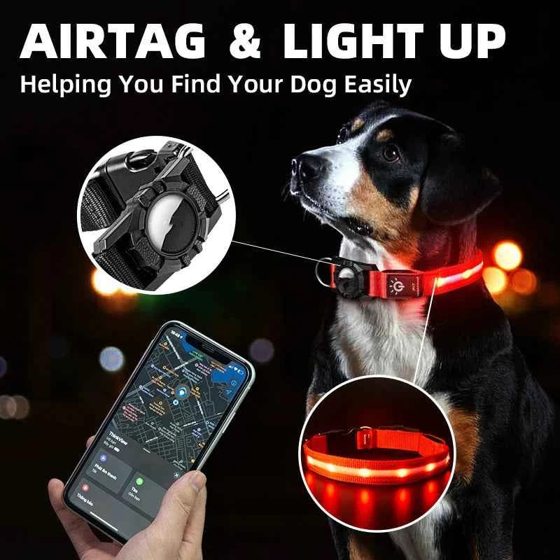 Portable Dog Collar Rechargeable For Air-Tag LED Glowing Collar Adjustable Large Dog Night Light Collar Pet Safety Collar