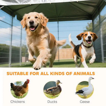 Welded Wire Outdoor Dog Kennel with 360° Rotating & 4 Levels Adjustable Bowls, Waterproof Cover, 4.6' x 4.6' x 5'