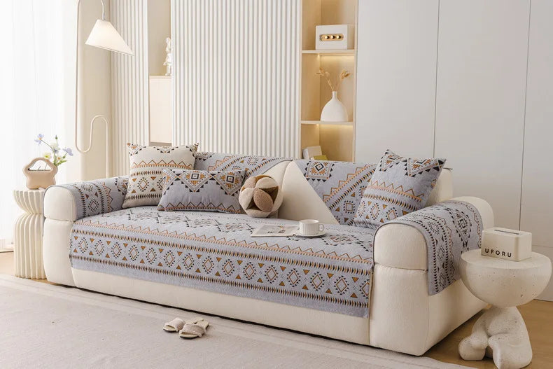 Chenille Sofa Cover Anti-slip Geometric Couch Slipcover Winter Warm ArmChair Protector for Living Room 1/2/3/4 Seater L Shaped