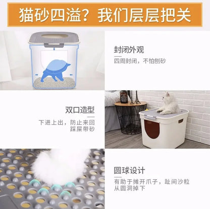 Large Enclosed Cat Litter Box Top Entry Anti Splash Single Extra Big Pet Toilet