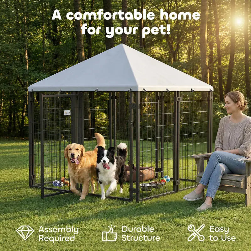 Lockable Dog House Kennel with Water-resistant Roof for Small and Medium Sized Pets, 4.6' x 4.6' x 5'