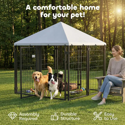 Lockable Dog House Kennel with Water-resistant Roof for Small and Medium Sized Pets, 4.6' x 4.6' x 5'