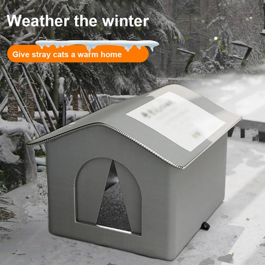 Waterproof Cold-Resistant Outdoor Pet Tent – Enclosed Winter Warm House for Stray Cats & Dogs (Gray) - Pet Suppie