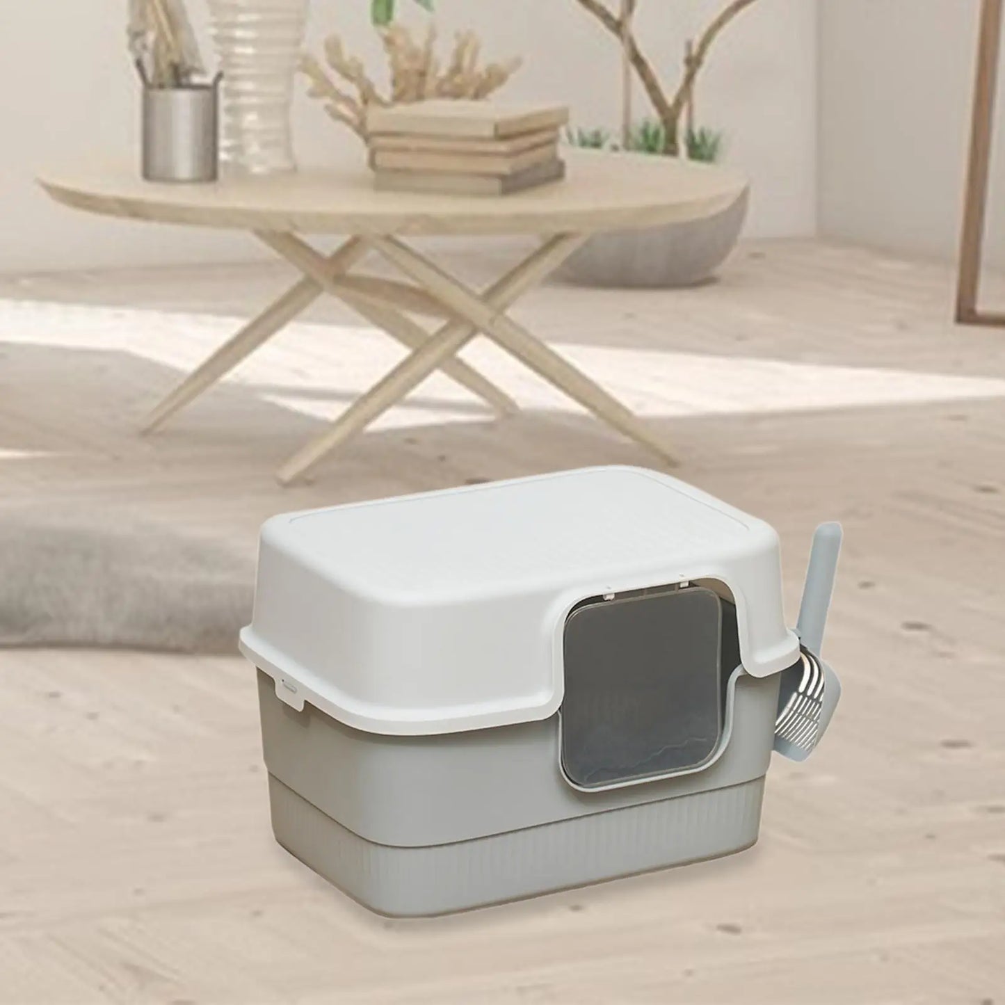 Hooded Cat Litter Box with Lid Removable Pet Accessories Kitty Litter Pan