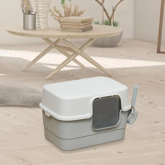 Hooded Cat Litter Box with Lid Removable Pet Accessories Kitty Litter Pan