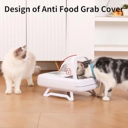 Automatic Cat Feeder with RFID Collar Sensor for 134.2kHz 15-Digit Pet Chip ID White ABS Plastic Anti-Food-Grabbing Design for