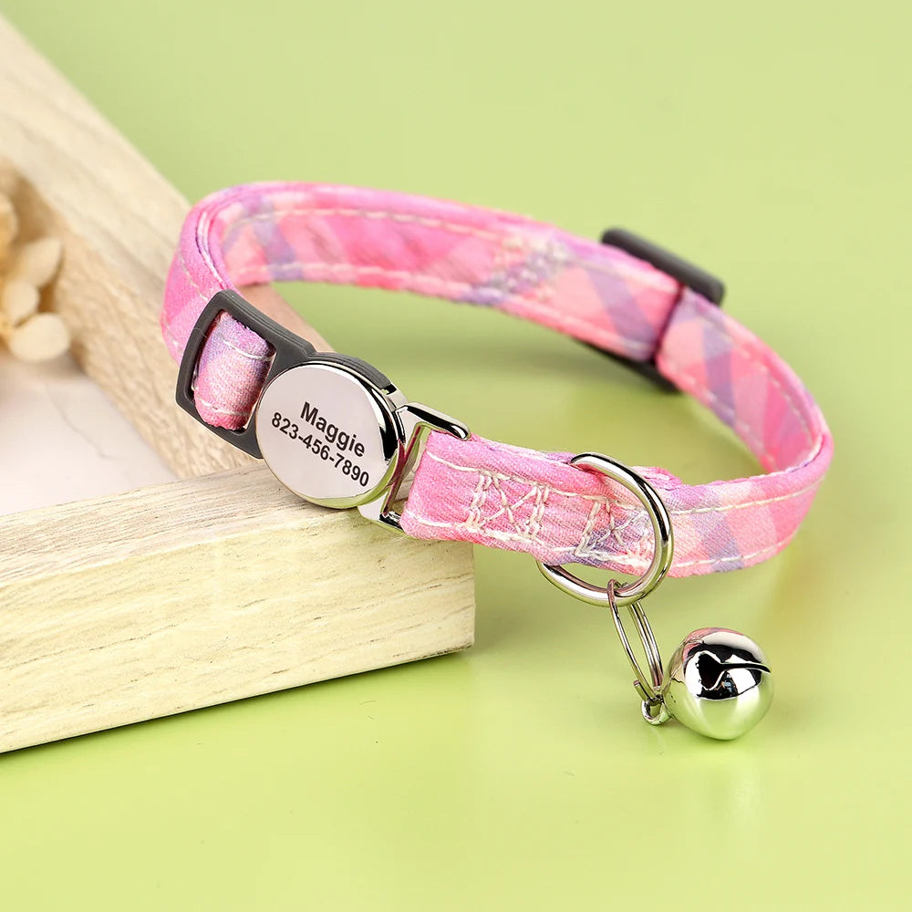 Personalized Nylon Cat Collar Quick Release Kitten Cat Collars Safety Breakaway Pet Puppy Necklace Anti-lost For Cats Adjustable