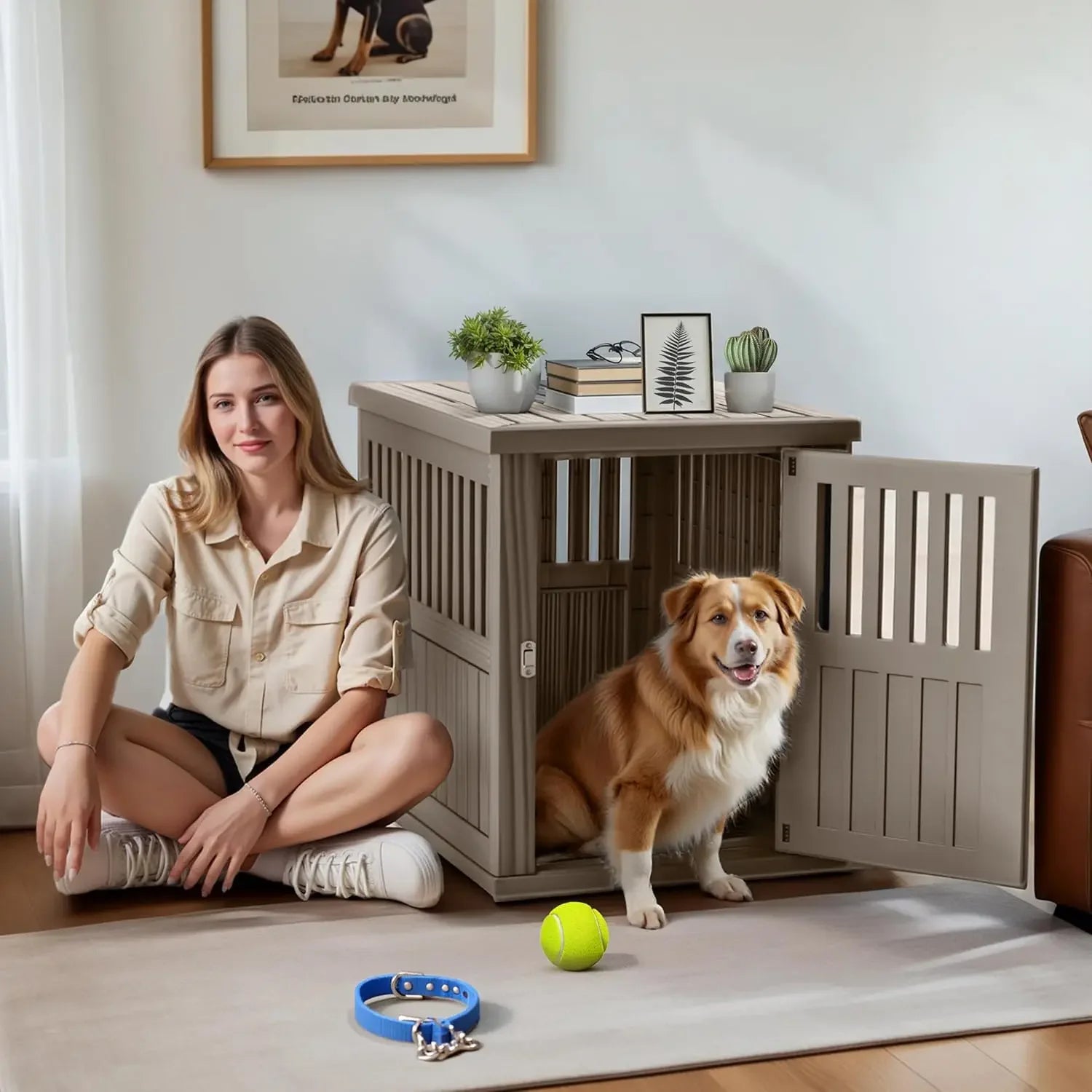 Dog Crate End Table - Lockable Kennel for Small/Large Dogs, Modern Indoor Furniture Nightstand  (39.37 * 28.35 * 32.83 Inch)