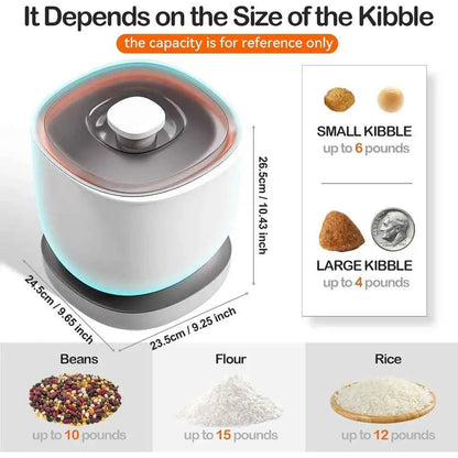 White Pet Food Storage Container for Treats & Dry Food 6 Lb Capacity Kitchen Food Grade Transparent Lid for Easy Viewing