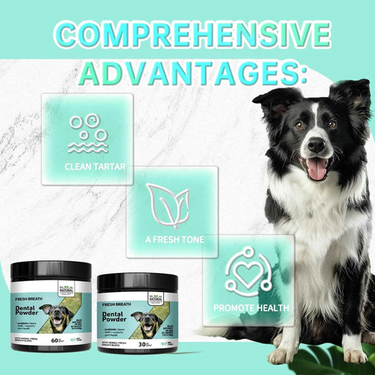 Mint Herbal Pet Teeth Powder - Anti-Tartar Formula for Dogs & Cats, Freshens Breath & Promotes Oral Health Naturally.