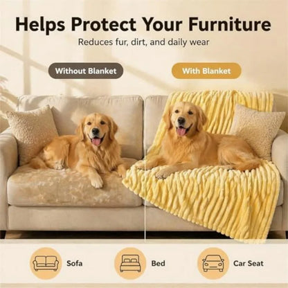 Emotional Support Blanket Yellow, Dog Mood Calming Blanket, Ribbed Flannel Soft Double-Sided Plush Pet Blanket for Dogs and Cat