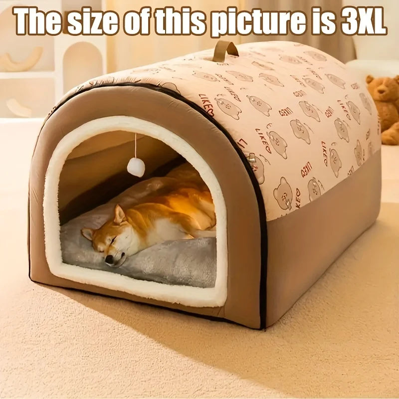 All-In-One Pet Shelter for Cats And Dogs | Dual-Function Design (Cat Bed + Dog House) with Play Ball | Convenient Handle for Eas